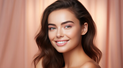 Fototapeta premium Portrait of beautiful young woman with clean fresh healthy skin 