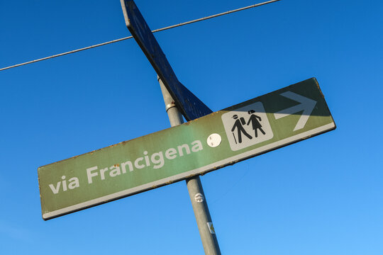 Street Francigena sign indicating street road route tourism
