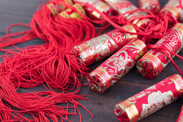 Firecrackers and decorative items for the Spring Festival are festive