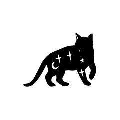 vector illustration of cat silhouette with stars