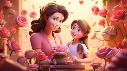 Mother's Day, the most deserved celebration 12 May cartoon style 3D Generative AI