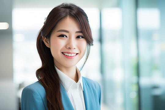 young smiling asian business woman in an office setting
