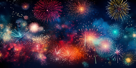 Fototapeta premium Abstract Colorful Holiday Fireworks Background Celebration