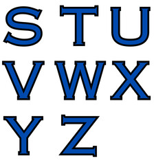 Blue English alphabet and black outline