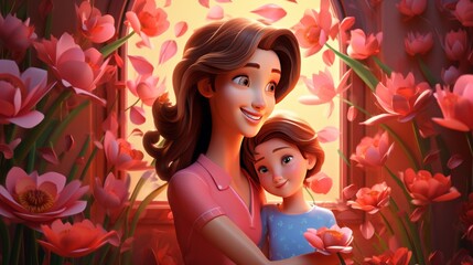 Mother's Day, the most deserved celebration 12 May cartoon style 3D Generative AI