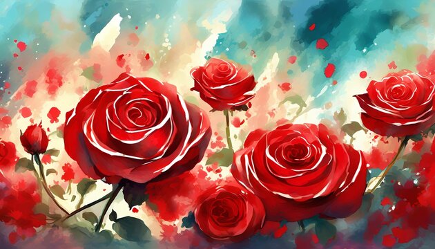 AI generated illustration of an abstract watercolor rose flowers in a field