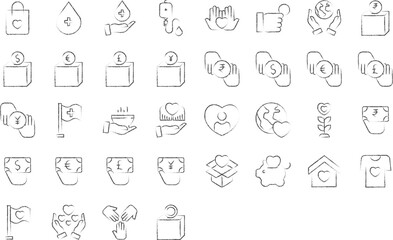 Investment and savings hand drawn icons set, including icons such as money, bank, Donation and more. pencil sketch vector icon collection