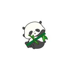 set of cute pandas carrying bamboo cartoon