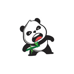 set of cute pandas carrying bamboo background