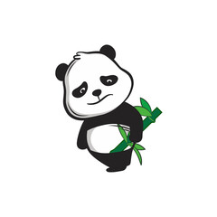 Naklejka premium set of cute pandas carrying bamboo wildlife