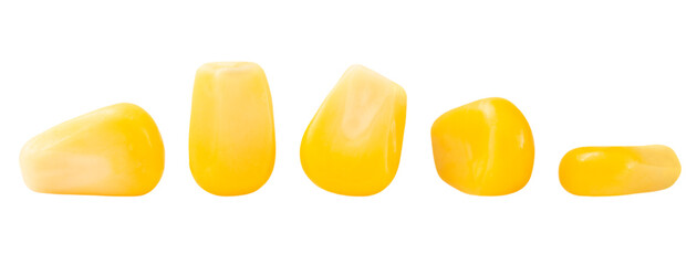 Set of boiled corn kernels isolated on transparent background.