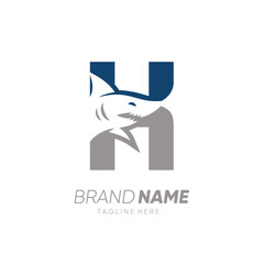Letter H Shark Logo Design Vector Icon Graphic Emblem Illustration