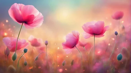 Foto op Plexiglas Pink poppy flowers in the field.  © saurav005