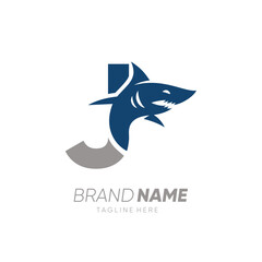 Letter J Shark Logo Design Vector Icon Graphic Emblem Illustration