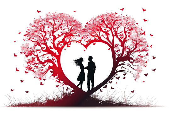 Valentine's Day background with love tree with man and woman. 