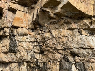 Earth rock. Stone wall. Cliffs on the South of United Kingdom