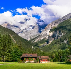 Foto op Aluminium Switzerland scenic places. picturesque  Kanderseg village and ski resort surrouded by impressive Alps mountains. Canton of Bern © Freesurf