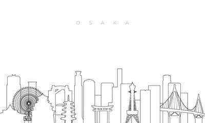 Outline Osaka skyline. Trendy template with Osaka buildings and landmarks in line style. Stock vector design.