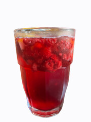Raspberry lemonade. A large glass of refreshing drink