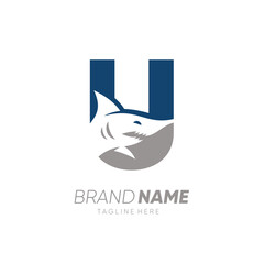 Letter U Shark Logo Design Vector Icon Graphic Emblem Illustration