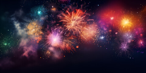 Obraz na płótnie Canvas Festive Skyline: Abstract Colors Exploding in Holiday Fireworks