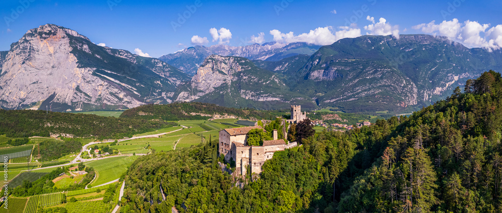 Wall mural italy travel destinations. famous medieval castle madruzzo in trentino alto adige region province of