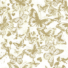 Seamless pattern beige butterflies. hand drawing. Not AI, Vector illustration