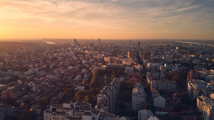 Fototapeta na wymiar Belgrade city view in golden hour time, capital of Serbia..