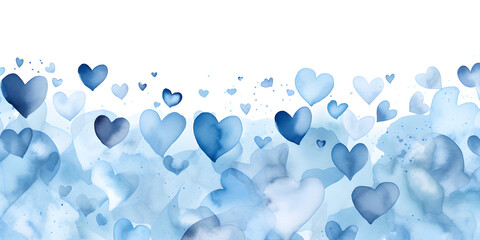 Abstract background illustration with blue watercolor hearts 