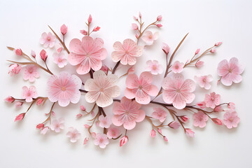 Delicate paper art cherry blossoms in full bloom, capturing the ephemeral beauty of these flowers with meticulous craftsmanship. Ai Generated.NO.01