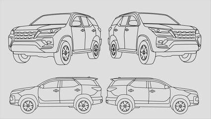 Vector sketch illustration of 4WD car design for adventure in forest and desert