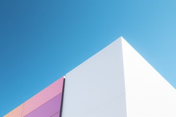 Minimalist architecture captured in a photo, showcasing a building with a striking pink and white background, exuding modern elegance.