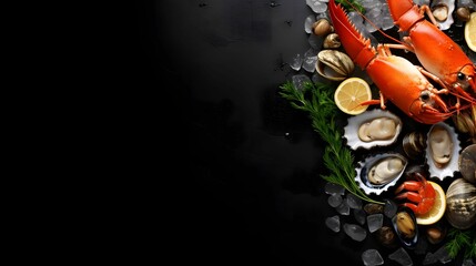 seafood set of fish crustaceans oysters mussels . - obrazy, fototapety, plakaty