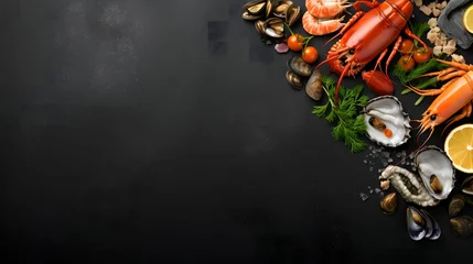 Deurstickers seafood set of fish crustaceans oysters mussels . © Sagar
