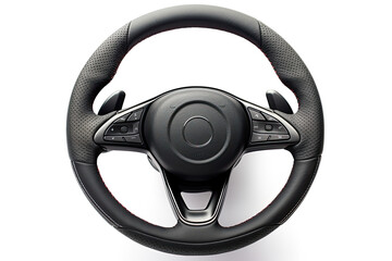 a car steering wheel with black leather isolated on white background - Powered by Adobe