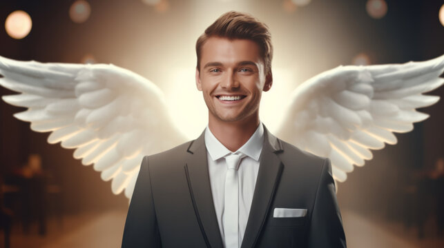 Business man with angel wings , business angel concept image