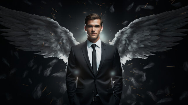 Business man with angel wings , business angel concept image