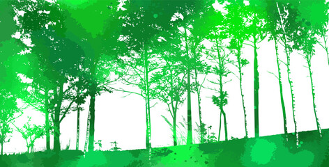 Park green trees. hand drawing. Not AI. Vector illustration