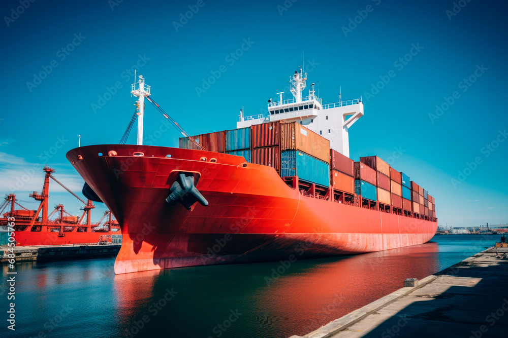 Wall mural container ship at industrial port in import export business logistic and transportation of internati