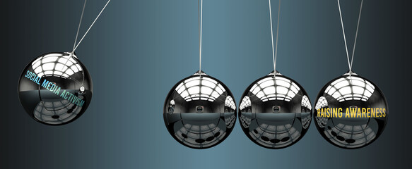Social media activism leads to Raising awareness. Cause and effect relation between them.,3d illustration