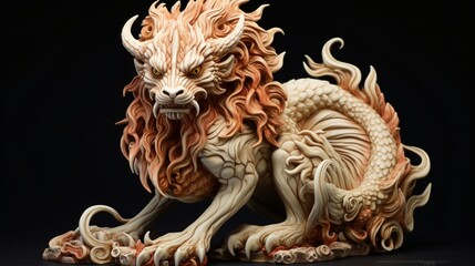 A clay sculpture of a mythological creature, intricately detailed and expertly textured.