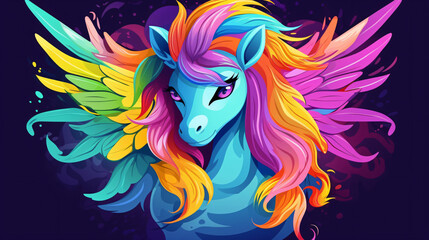Vector illustration cute rainbow Pegasus unicorn Rain