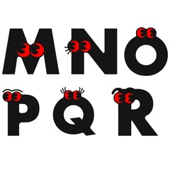 An angry English alphabet, red eyes and English letters are black