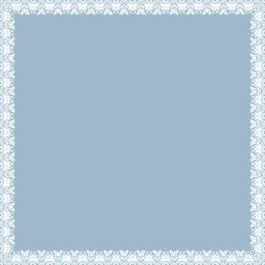 Classic vector vintage square frame with arabesques and orient elements. Abstract blue white ornament with place for text. Vintage pattern