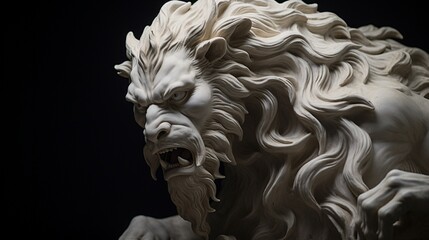A detailed close-up of a meticulously crafted marble sculpture of a mythical creature.