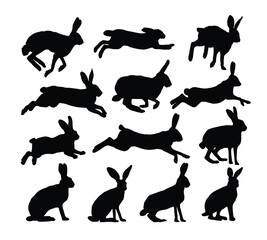 The set silhouettes of wild hares.
 - obrazy, fototapety, plakaty