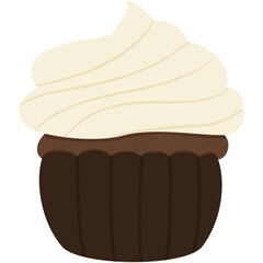 chocolate cupcake with whipped cream vanilla, sweet food, dessert, bakery, vector illustration