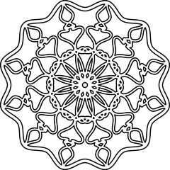 a fabulous flower. snowflake. isolated black and white circular ornament. decorative pattern. henna. tattoo. embroidery. coloring page. template.