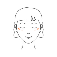 Blepharoplasty plastic surgery to reduce fine lines and eye wrinkles. Anti-age face lifting massage for rejuvenation and radiant look. Beaty and wellbeing concept. Vector linear illustration.