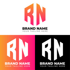 R N Double Letters Polygon Logo, Two letters R N logo design, Minimalist creative vector logo design template